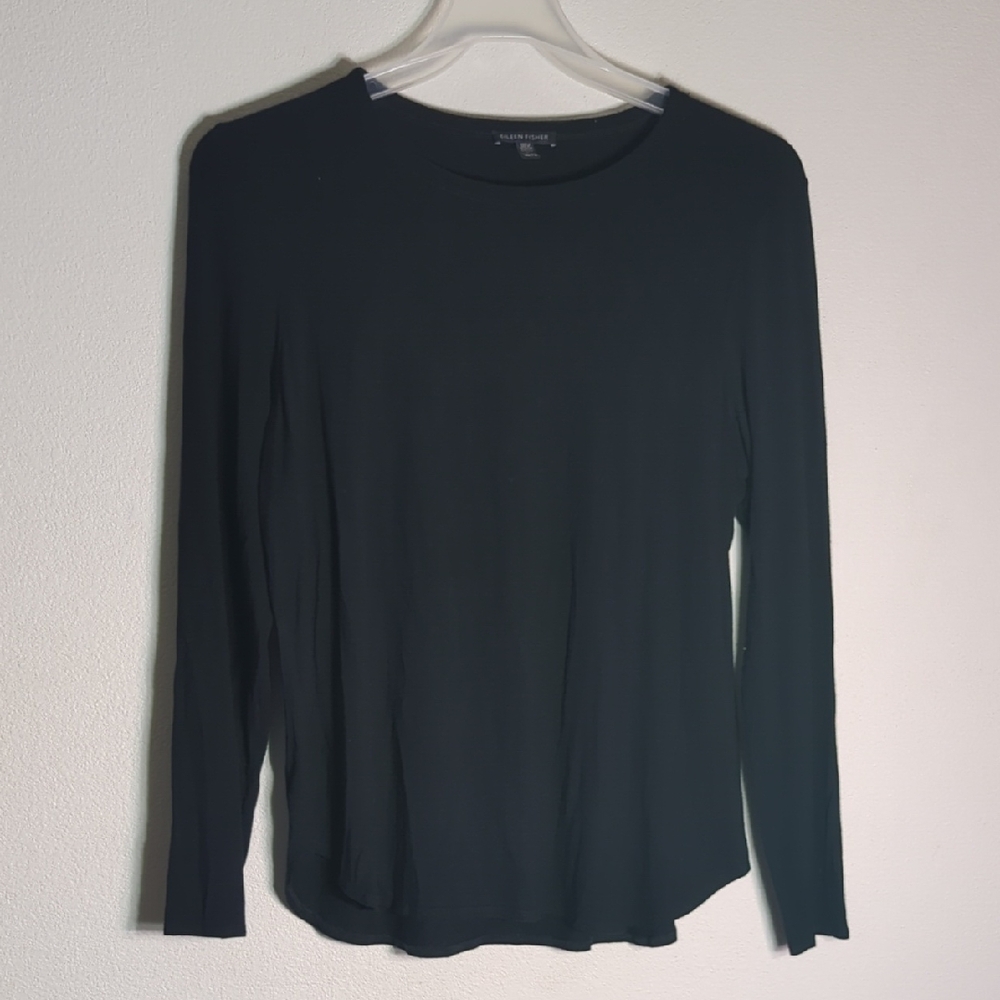 Eileen Fisher Womens Long Sleeve Tee Shirt Black Quiet Luxury Wardrobe Staple XL